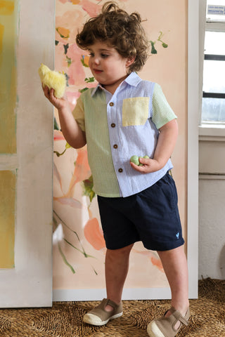 Blue Rooster Boys Jack Shirt - Color Block Seersucker