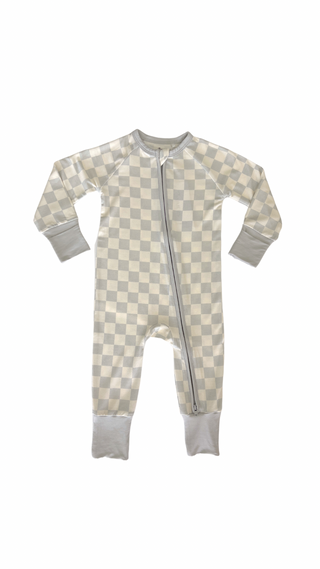 In My Jammers Muted Blue Checkered Zipper Romper, In My Jammers, Bamboo, Bamboo Pajamas, cf-size-0-3-months, cf-size-12-18-months, cf-size-18-24-months, cf-size-2t, cf-size-6-9-months, cf-siz