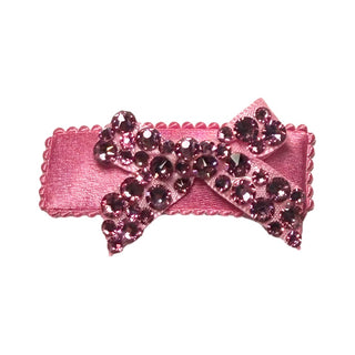 Bari Lynn Small Crystalized Bow on Satin Snap Clip