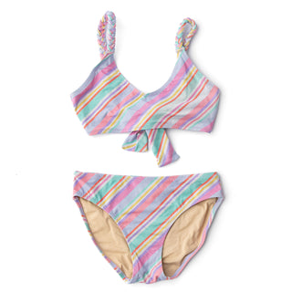 Shade Critters Diagonal Stripe Girls Shimmer Tie Back Two Piece Swimsuit