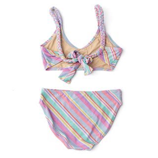 Shade Critters Diagonal Stripe Girls Shimmer Tie Back Two Piece Swimsuit