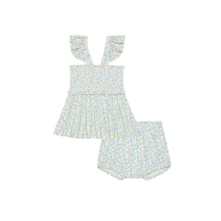 Posh Peanut Prairie Floral Smocked Babydoll Bummie Set