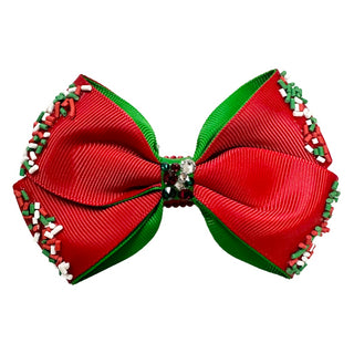 Bari Lynn Grosgrain Sprinkle Bow with Crystals on Snap Clip - Red