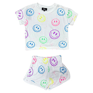 FBZ Multi Rainbow Smiley Splatter White Shorts