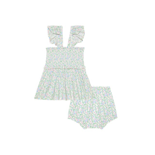 Posh Peanut Prairie Floral Smocked Babydoll Bummie Set