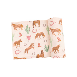 Angel Dear Swaddle Blanket - Western Horses Pink