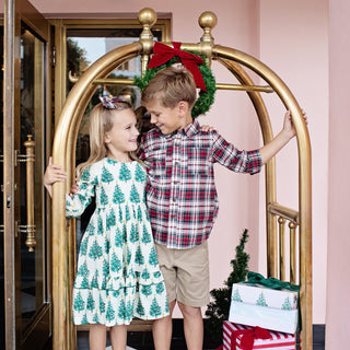 Blue Rooster Boys Jack Shirt - Holly Tartan, Pink Chicken, Blue Rooster, cf-size-10y, cf-size-2y, cf-size-3y, cf-size-4y, cf-size-6y, cf-vendor-pink-chicken, Christmas, Holly Tartan, Pink Chi