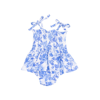 Angel Dear Smocked Bubble with Skirt - Roses in Blue