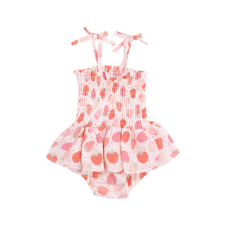 Angel Dear Muslin Smocked Bubble with Skirt - Strawberry Bliss