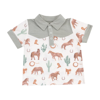 Angel Dear Cowboy Polo Shirt & Short Set - Western Horses