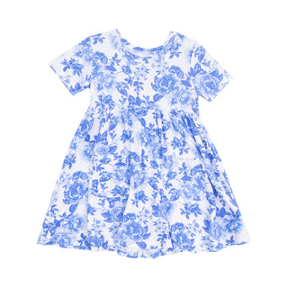 Angel Dear Twirly Short Sleeve Dress - Roses in Blue