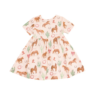 Angel Dear Twirly Short Sleeve Dress - Western Horses Pink