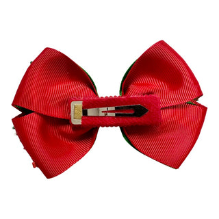 Bari Lynn Grosgrain Sprinkle Bow with Crystals on Snap Clip - Red