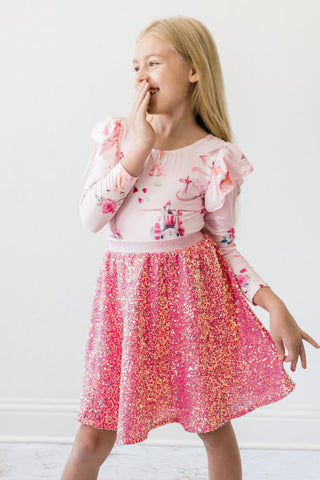 Mila & Rose Hot Pink Sequin Twirl Skirt, Mila & Rose, cf-size-3t, cf-size-4t, cf-type-skirt, cf-vendor-mila-&-rose, Hot Pink Sequin, Mila & Rose, Mila & Rose  Sequin Twirl Skirt, Mila & Rose 