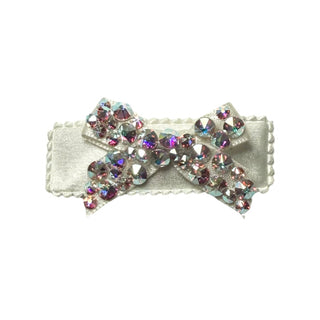 Bari Lynn Small Crystalized Bow on Satin Snap Clip