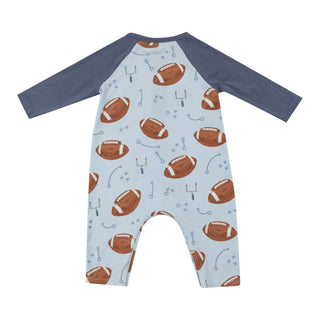 Angel Dear Long Sleeve Raglan Romper - Footballs Blue