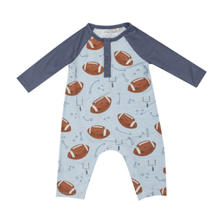 Angel Dear Long Sleeve Raglan Romper - Footballs Blue