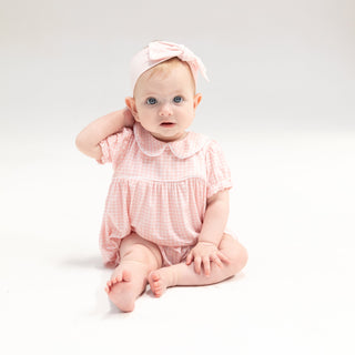 Angel Dear Classic Puff Sleeve Baby Doll Bubble - Pink Mini Gingham