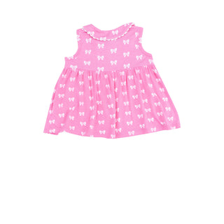 Angel Dear The Jill Peter Pan Button Front Dress with Ric-Rac Trim - Pink Bows