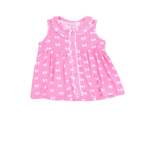 Angel Dear The Jill Peter Pan Button Front Dress with Ric-Rac Trim - Pink Bows