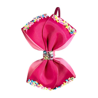 Bari Lynn Grosgrain Sprinkle Bow with Crystals on Headband - Fuchsia