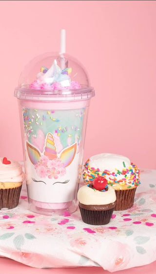 Unicorn Frosting Tumbler w/Straw - Strawberry