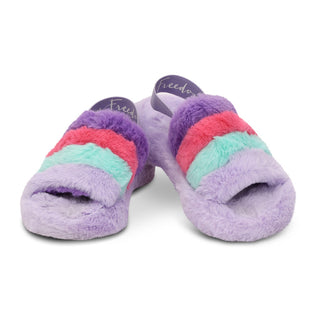 Iscream Purple Pink & Blue Furry Slippers, Iscream, cf-size-medium-shoes-size-4-6, cf-size-small-shoe-size-1-3, cf-type-slipper, cf-vendor-iscream, faux fur slide, fur slide, fur slides, Furr