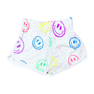 FBZ Multi Rainbow Smiley Splatter White Shorts