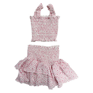 Tweenstyle by Stoopher Mini Hearts Smocked Crop Top and Tiered Skirt Set