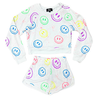 FBZ Multi Rainbow Smiley Splatter White Sweatshirt