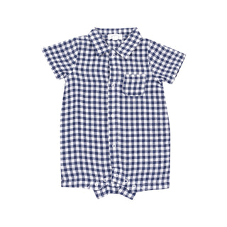 Angel Dear Button Down Polo Shortie - Navy Gingham