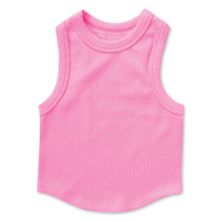 Iscream Cropped Ribbed Racerback Tank Top - Rose