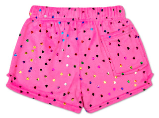 Iscream Bright Pink Foil Heart Plush Shorts