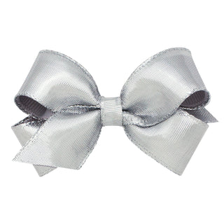 Wee Ones Mini Metallic Lame Overlay Hair Bow on Clippie - Silver