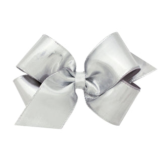 Wee Ones Medium Metallic Lame Overlay Hair Bow on Clippie - Silver