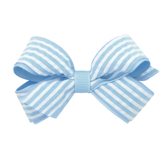 Wee Ones Blue Seersucker Overlay Grosgrain Hair Bow on Clippie Mini