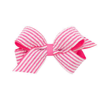 Wee Ones Seersucker Overlay Grosgrain Hair Bow on Clippie - Hot Pink Mini