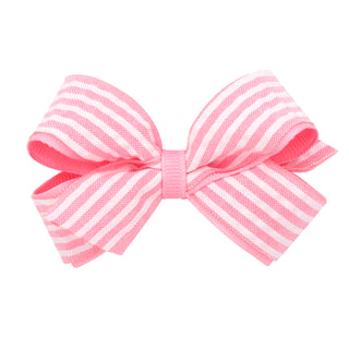 Wee Ones Seersucker Overlay Grosgrain Hair Bow on Clippie - Pink