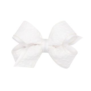 Wee Ones Seersucker Overlay Grosgrain Hair Bow on Clippie - White Mini