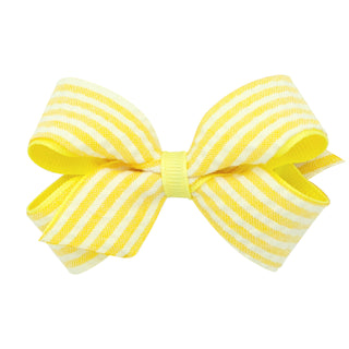 Wee Ones Seersucker Overlay Grosgrain Hair Bow on Clippie - Yellow Mini