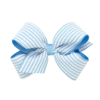 Wee Ones Blue Seersucker Overlay Grosgrain Hair Bow on Clippie Medium