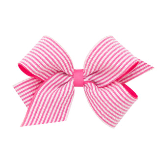 Wee Ones Seersucker Overlay Grosgrain Hair Bow on Clippie - Hot Pink Medium