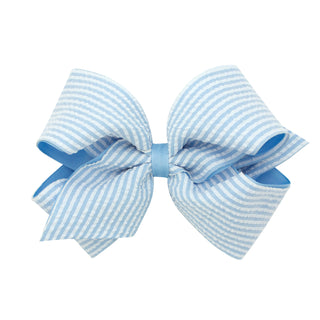 Wee Ones Blue Seersucker Overlay Grosgrain Hair Bow on Clippie King