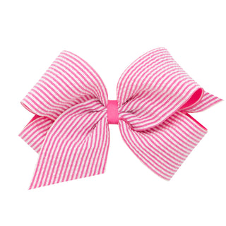 Wee Ones Seersucker Overlay Grosgrain Hair Bow on Clippie - Hot Pink King