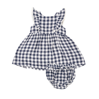 Angel Dear Ruffle Dress + Diaper Cover - Gingham Navy