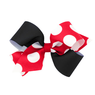 Black & Red Dot Two Tone Grosgrain Hair Bow on Clippie, Wee Ones, Alligator Clip, Alligator Clip Hair Bow, cf-size-medium, cf-size-wide-king, cf-type-hair-bow, cf-vendor-wee-ones, Clippie, Cl