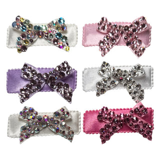 Bari Lynn Small Crystalized Bow on Satin Snap Clip