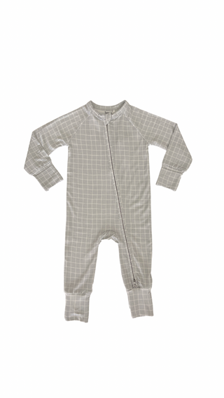 In My Jammers Grey Grid Zipper Romper, In My Jammers, Bamboo, Bamboo Pajamas, cf-size-0-3-months, cf-size-12-18-months, cf-size-18-24-months, cf-size-2t, cf-size-3-6-months, cf-size-6-9-month