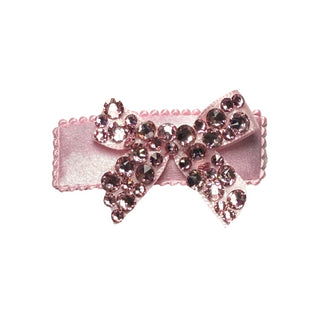 Bari Lynn Small Crystalized Bow on Satin Snap Clip