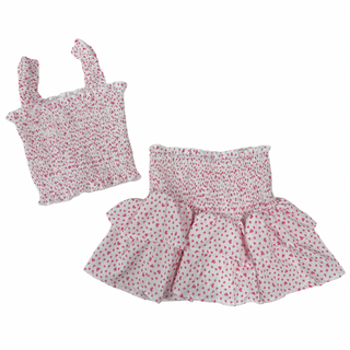 Tweenstyle by Stoopher Mini Hearts Smocked Crop Top and Tiered Skirt Set